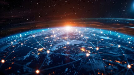 Obraz premium Digital Global Network and Connectivity Conceptual on Earth