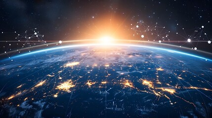 Obraz premium Digital Global Connectivity A Futuristic Cyber World of International Data Exchange