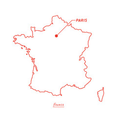シンプルなフランスの白地図 - 首都パリの位置をマークした線画マップ