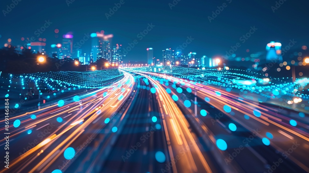 Poster technology connects smart cities and abstract dots through flowing lines, representing the interconn