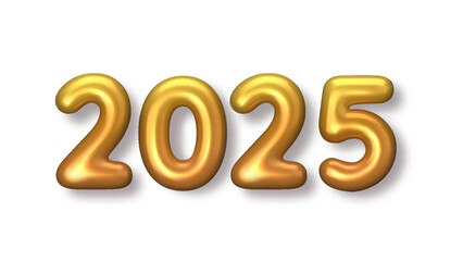 2025 New Year gold numbers for greeting card on white background. 3d Happy  New Year background. Vector illustration