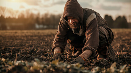 A medieval peasant working in the field