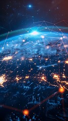 Fototapeta premium Futuristic Digital Global Network and Connectivity on Earth with Data Transfer and Telecommunication