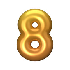 Numeral 8 - Golden Plastic Balloon Number eight Isolated on White Background. 3D Style Vector Illustration