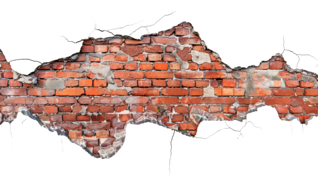 Cracked red brick wall cut out