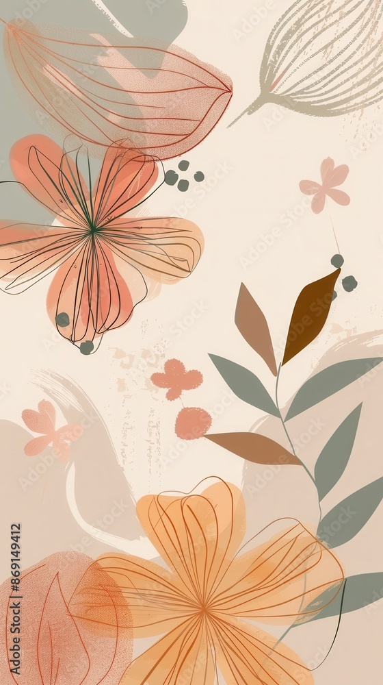 Poster minimalist floral pattern featuring delicate, geometric flowers in warm tones. perfect for modern de