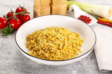 Boiled bulgur wheat in the bowl