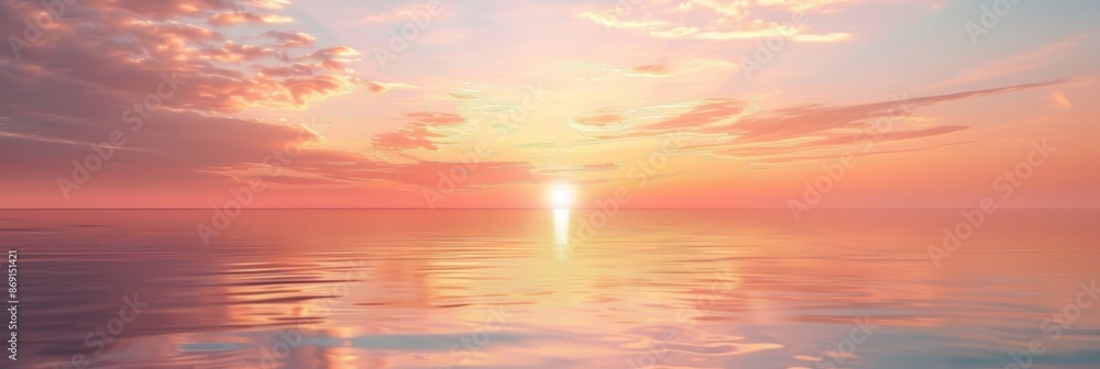 Poster a breathtaking sunset over the ocean with warm orange and pink skies reflected on the water. the sun