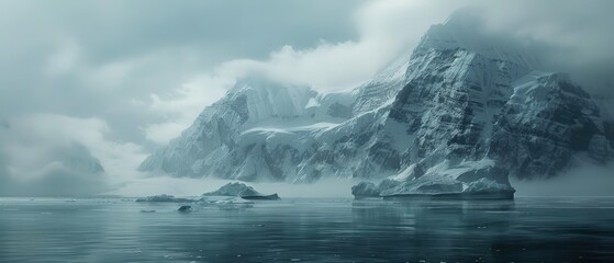 Fototapeta premium Majestic Iceberg Scene with Arctic Foxes Playing on Top, Serene Ocean Below -