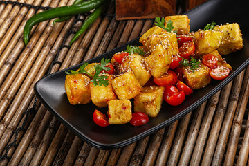 Thai fried crispy eggplant salad