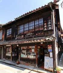 Traditional Japanese Wooden Building Shop With Signboard