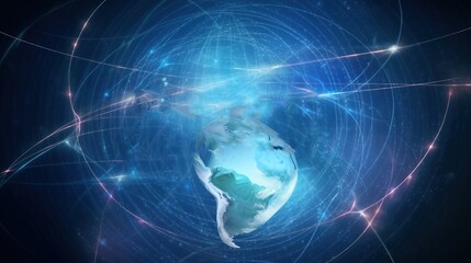 World Humanitarian Day, concept miniature planet in blue glow, dark background. AI generated.