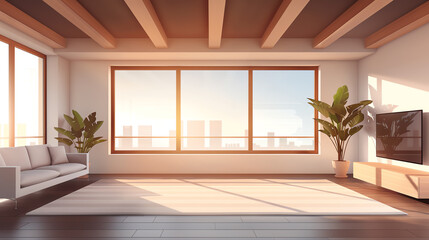 Obraz premium Exposed beams on ceiling, rustic interior, flat design illustration