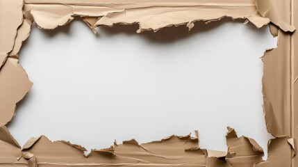 Teared ripped rectangular cardboard sheet background on white  piece paper note