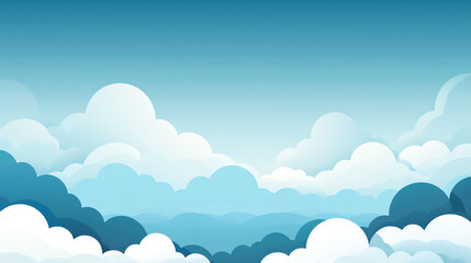 Serene blue sky, fluffy clouds, minimalist flat design illustration