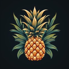Obraz premium Flat Style Vector Art of Juicy Pineapple in Dark Palette