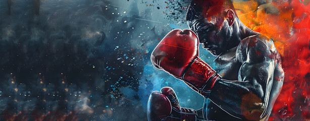 A male boxer ready for intense fight boxing banner boxing background fighter banner fighter background boxing poster