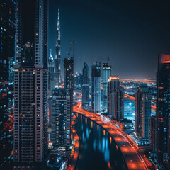 Dubai Night Futuristic Skyline