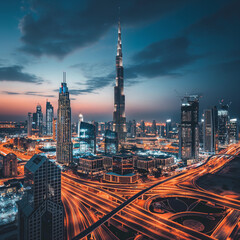 Dubai downtown night city view