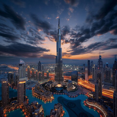 Dubai vibrant skyline at midnight
