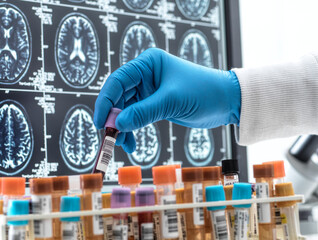 Hand of scientist removing blood sample in laboratory