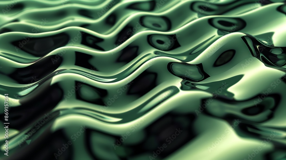 Poster a looping 3d background with seamless light green and black patterns, creating an engaging visual.