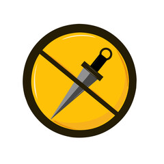 icon of a warning board prohibiting carrying sharp weapons, in a yellow and round warning board sign 