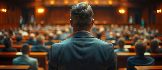 Fototapeta premium A Man Facing a Large Audience