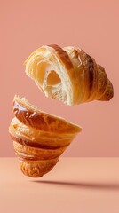 croissant cut pieces half for food advertising.