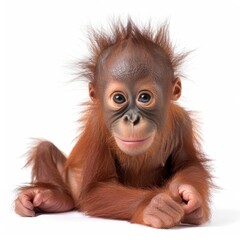 Fototapeta premium Orangey Charm Baby Orangutan Isolated on white background, high quality 