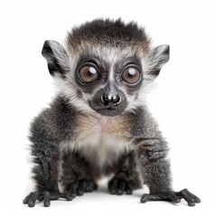 close up of a lemur sitting on white