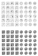 Pack d'icônes météo croquis (doodle). Collection de pictos noir et blanc, dessinées à la main...