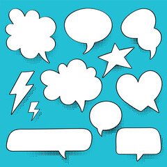 Comic book speech bubbles with halftone shadow effect collection