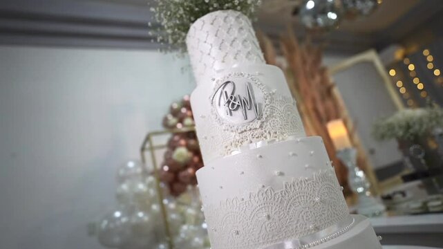 Dolly Zoom to a Wedding Cake with Initials P and M