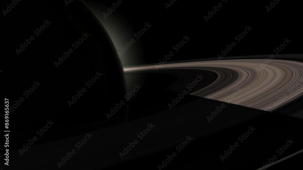 Wall mural saturn with rings. planet rotating isolated on a black background.