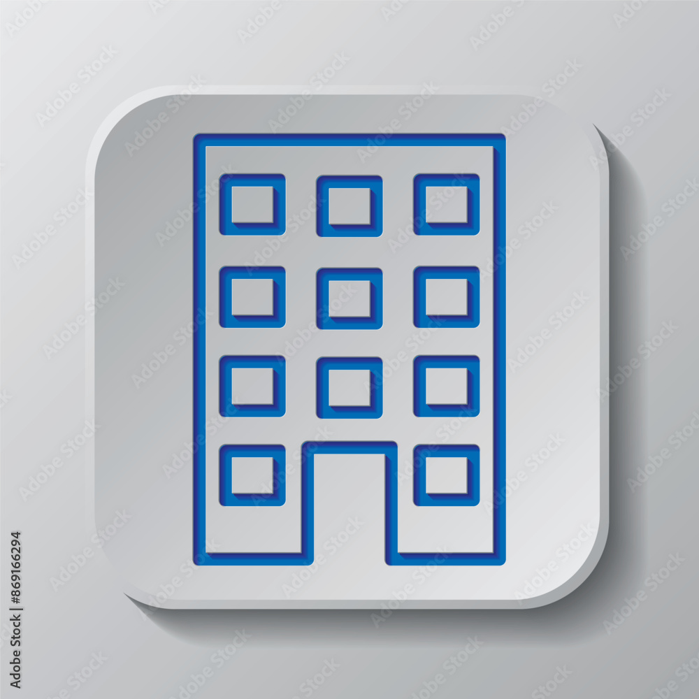 Poster building simple icon vector. flat design. paper cut design. cutted blue symbol with shadow. gray bad
