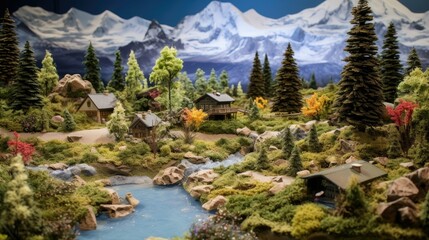 This is a beautiful image of a mountain village. The village is located in a valley surrounded by snow-capped mountains.