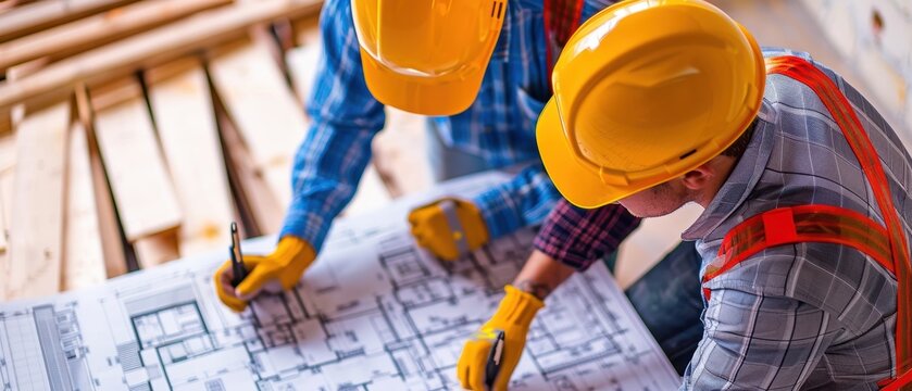 Engineers and workers consulting on a construction project