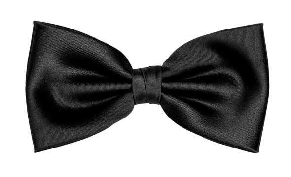 Top view elegant black satin bow tie, isolated cutout on transparent background. - Powered by Adobe