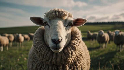 Obraz premium sheep in the field, portrait of a sheep