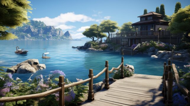 A beautiful lakeside home with a private dock and stunning mountain views.
