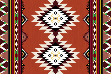 Ethnic tribal Aztec colorful brown background. Seamless tribal pattern, folk embroidery, tradition geometric Aztec ornament. Tradition Native and Navaho design for fabric, textile, print, rug, paper