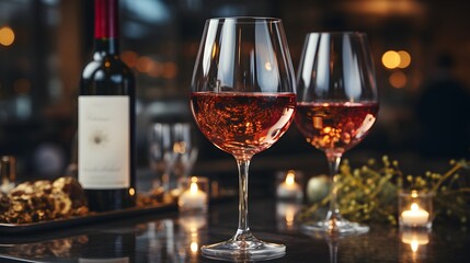 Naklejka premium Red wine, red wine glass in soft illumination
