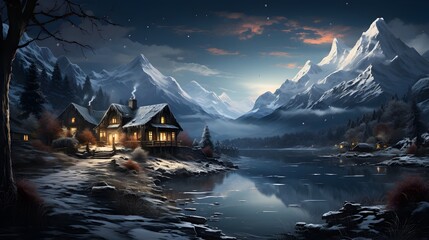 cozy cabin in snowy woods, a winter's tale