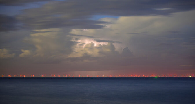 Thunderstorm on offshore of wind farm in Netherlands