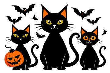 Obraz premium Halloween cat silhouette vector set, white background