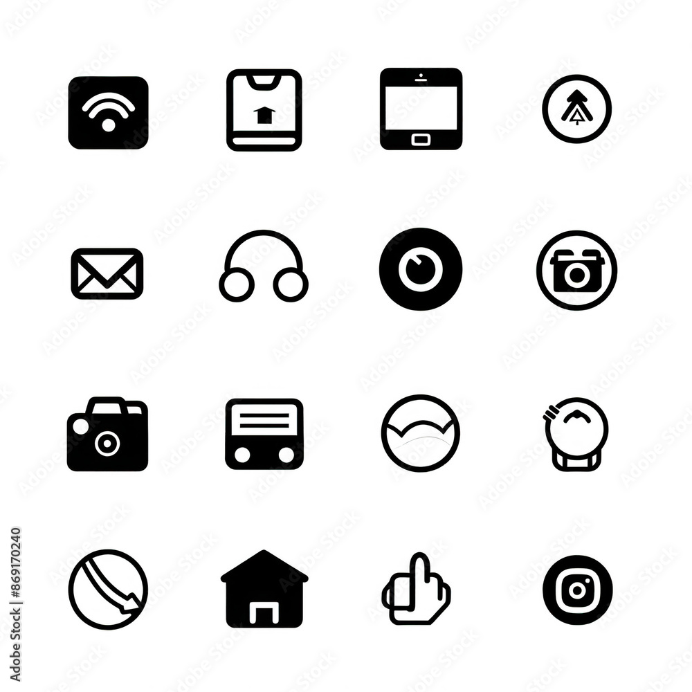 Poster minimalistic line art icons with clean lines and white background, great for web and app design proj