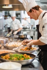 Professional Photography of Chef Meal Preparation, highlighting the chef's careful planning and preparation of meals tailore, Generative AI