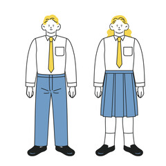 制服姿の男女の学生全身セット