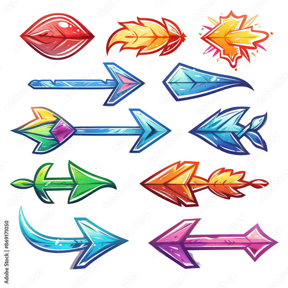 Poster creative arrow elements in various styles on a white background for dynamic designs